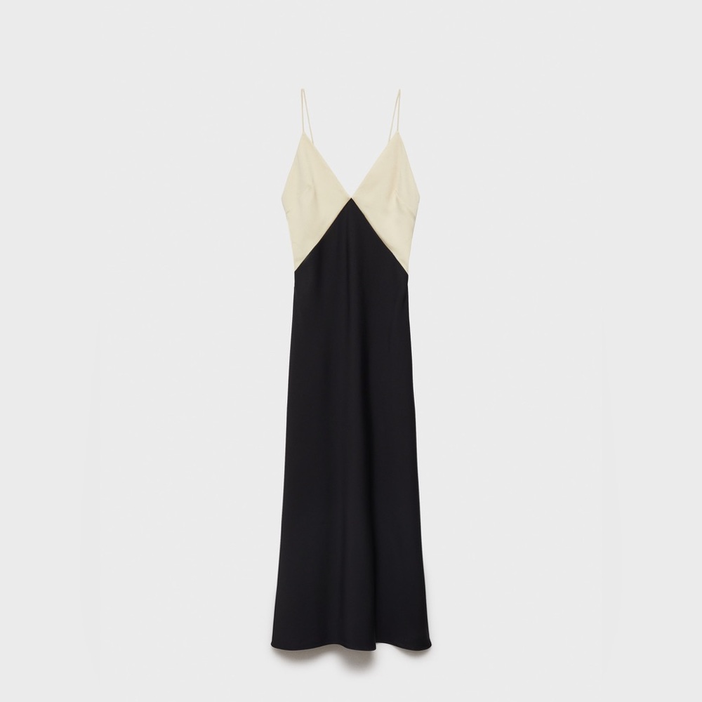 Mango Two-Tone Lingerie Maxi Dress Black‎ Cream Colorblock NWT Size M